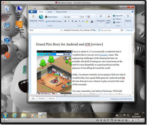 Windows 7 running in Parallels Windows 7 running in Parallels