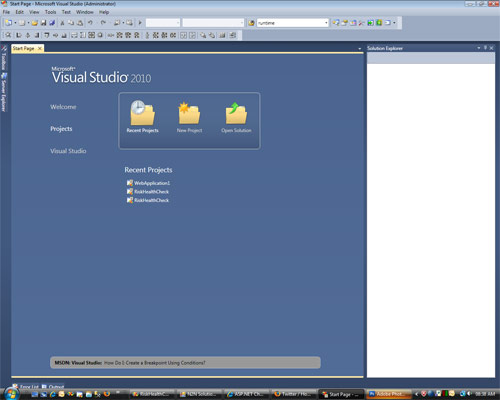 Visual Studio 2010 Home page Visual Studio 2010 Home page