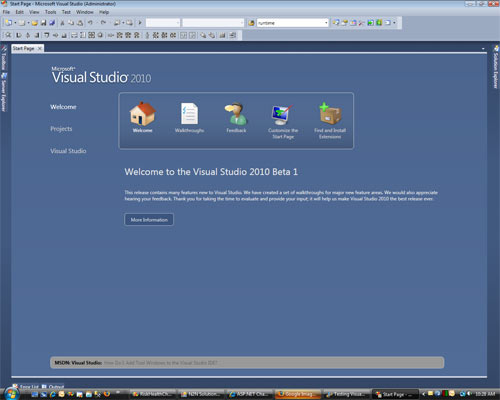 Visual Studio 2010 Home page